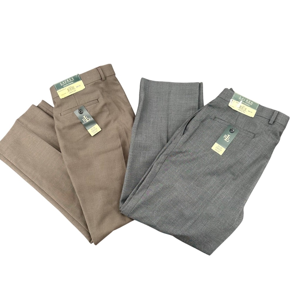 LOT 2 Lauren Ralph Lauren Mens Grey Flat Front Dress Pants 38W x 30L NWT